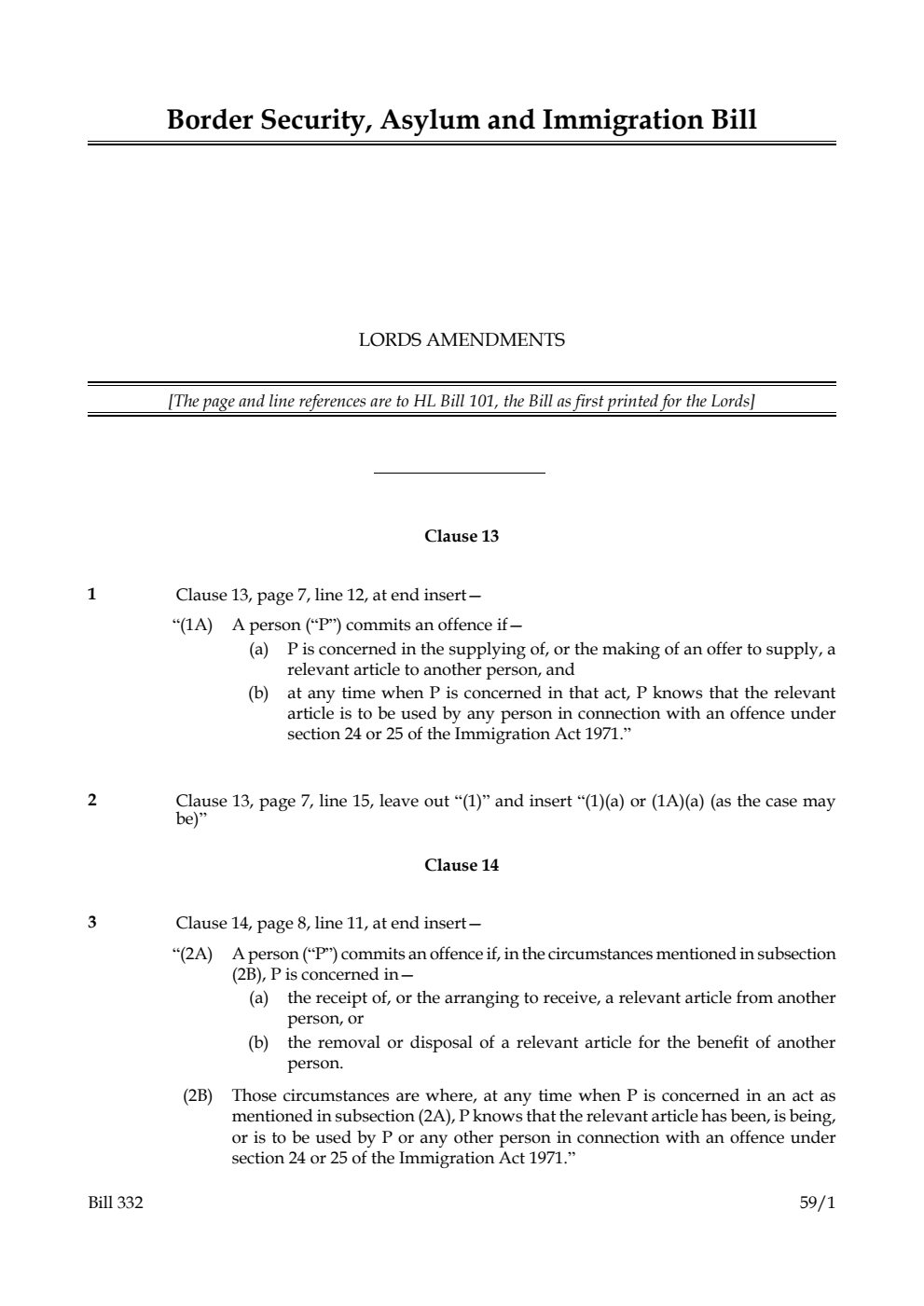 Border Security, Asylum and Immigration Bill Lords Amendments