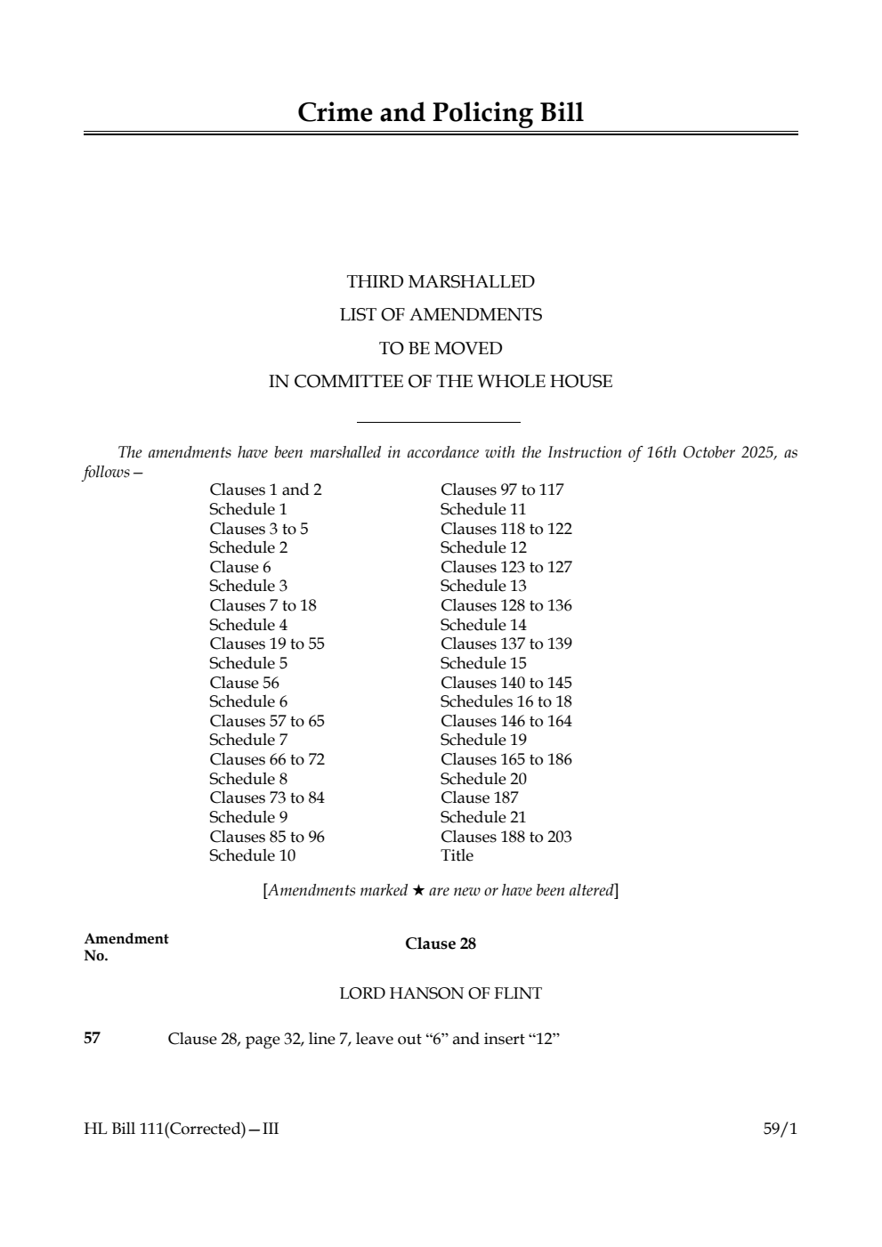 Crime and Policing Bill Third Marshalled List of amendments to be moved in Committee of the Whole House