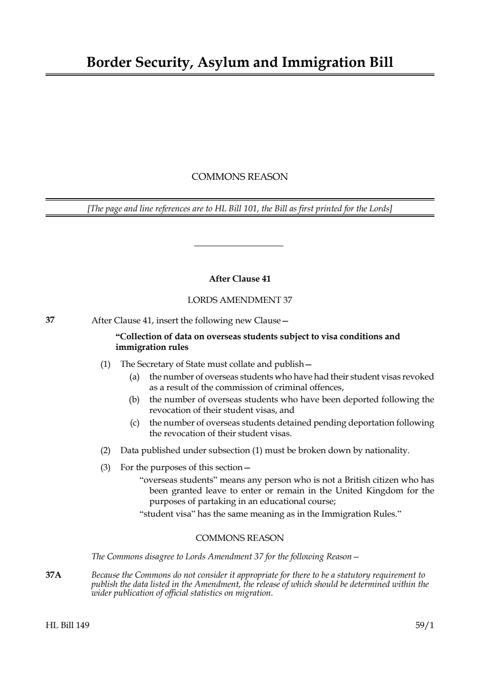 Border Security, Asylum and Immigration Bill Commons reason