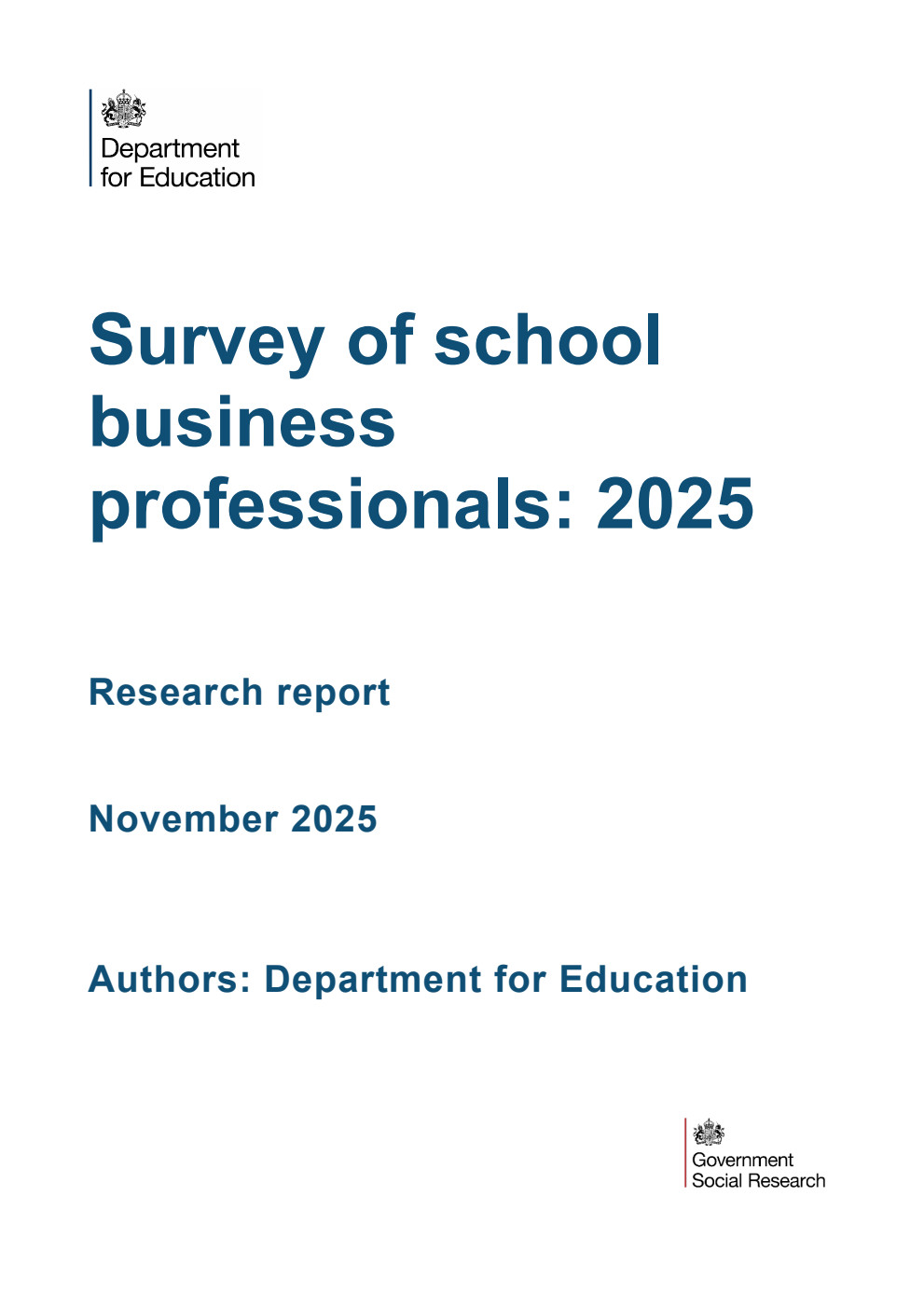 DFE-RR 1591 Survey of school business professionals: 2025. Research report. November 2025