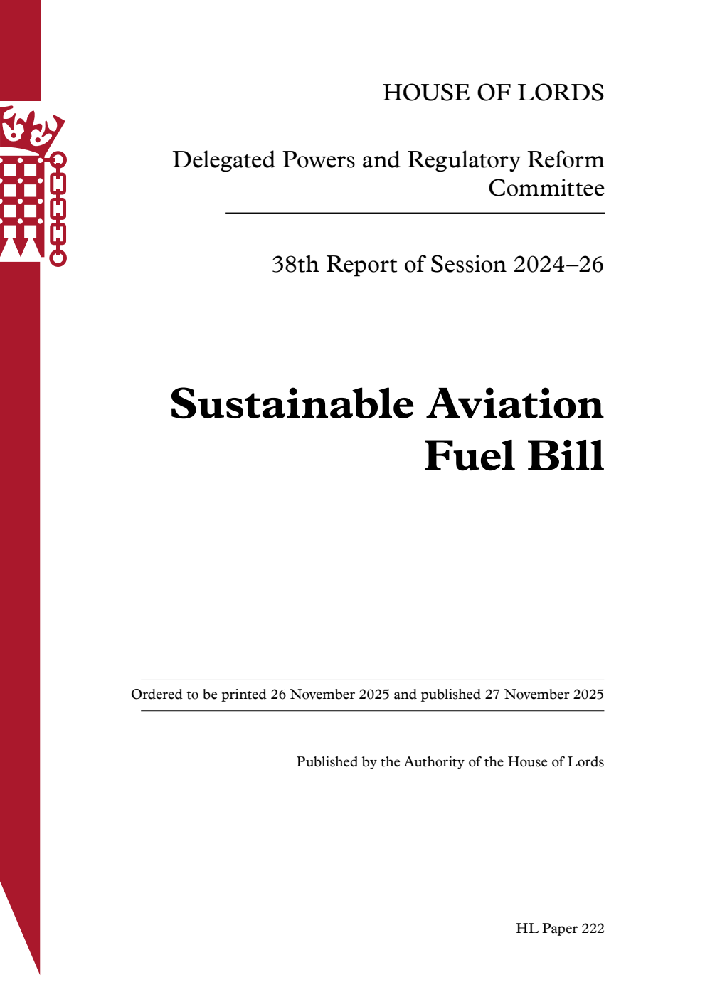 Delegated Powers and Regulatory Reform Committee 38th Report. Sustainable Aviation Fuel Bill