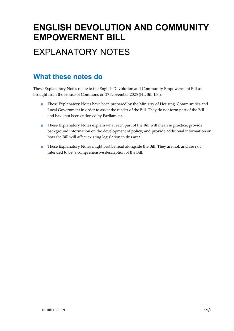 English Devolution and Community Empowerment Bill Explanatory Notes