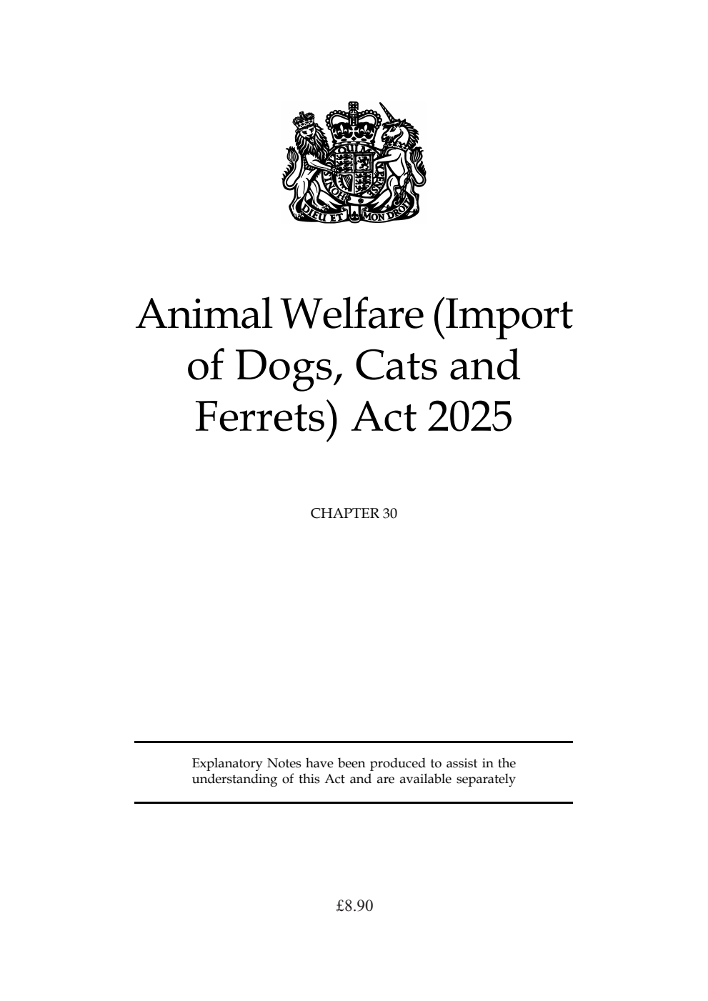Animal Welfare (Import of Dogs, Cats and Ferrets) Act 2025: Chapter 30