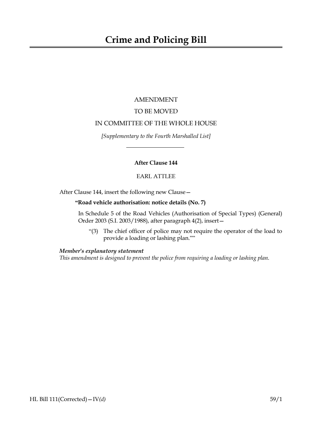Crime and Policing Bill Amendment to be moved in Committee of the Whole House [Supplementary to the Fourth Marshalled List] 