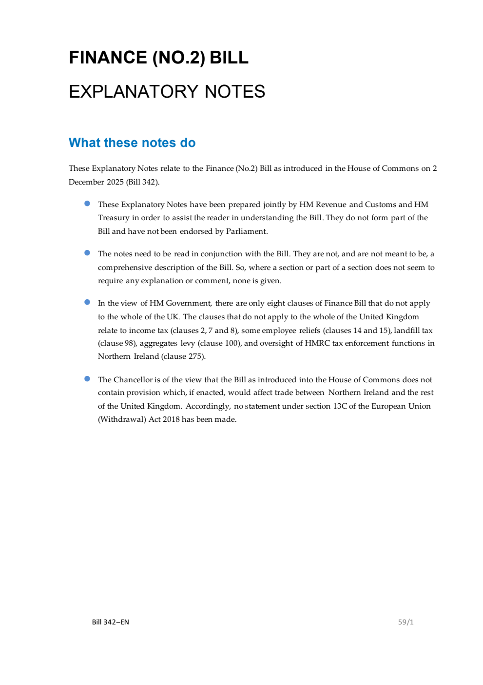 Finance (No. 2) Bill Explanatory Notes