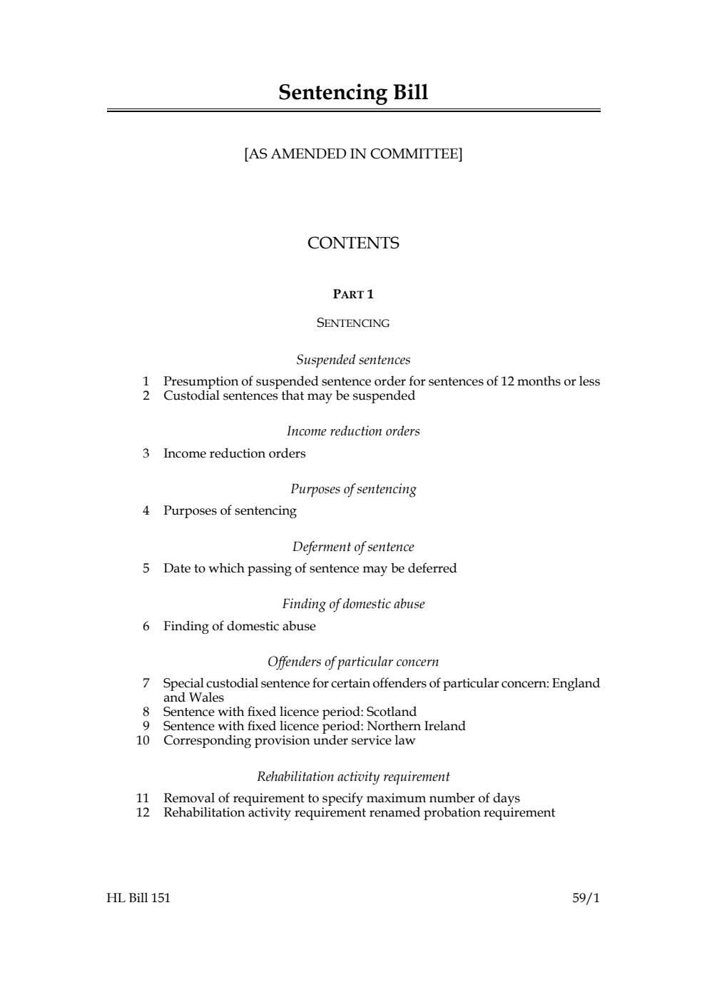 Sentencing Bill [as amended in Committee]