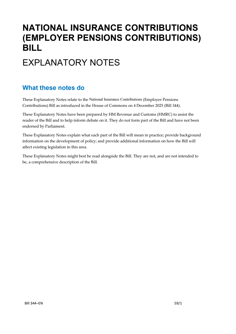 National Insurance Contributions (Employer Pensions Contributions) Bill Explanatory Notes