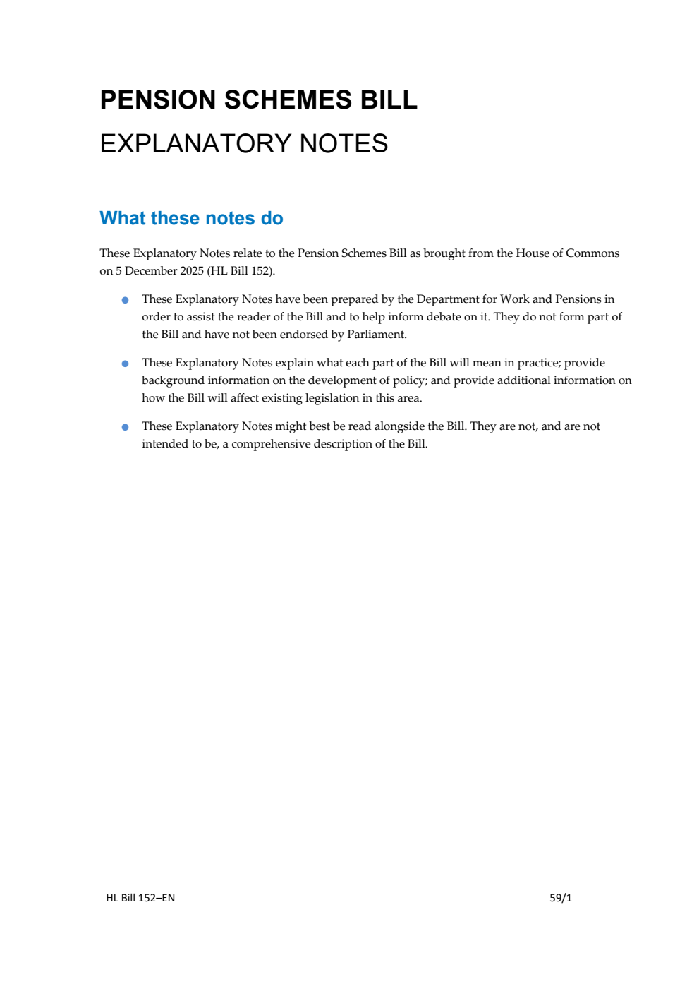 Pension Schemes Bill Explanatory Notes