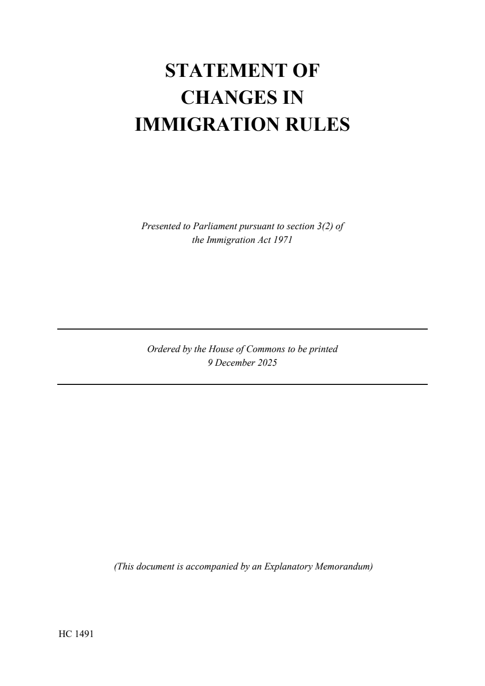 Statement of Changes in Immigration Rules, The changes take effect from 9th December 2025