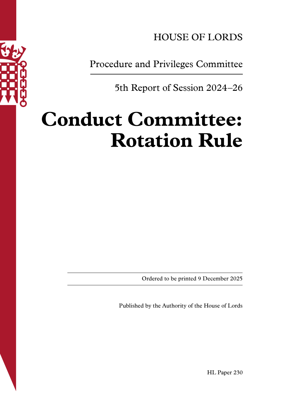 Procedure and Privileges Committee 5th Report. Conduct Committee: Rotation Rule
