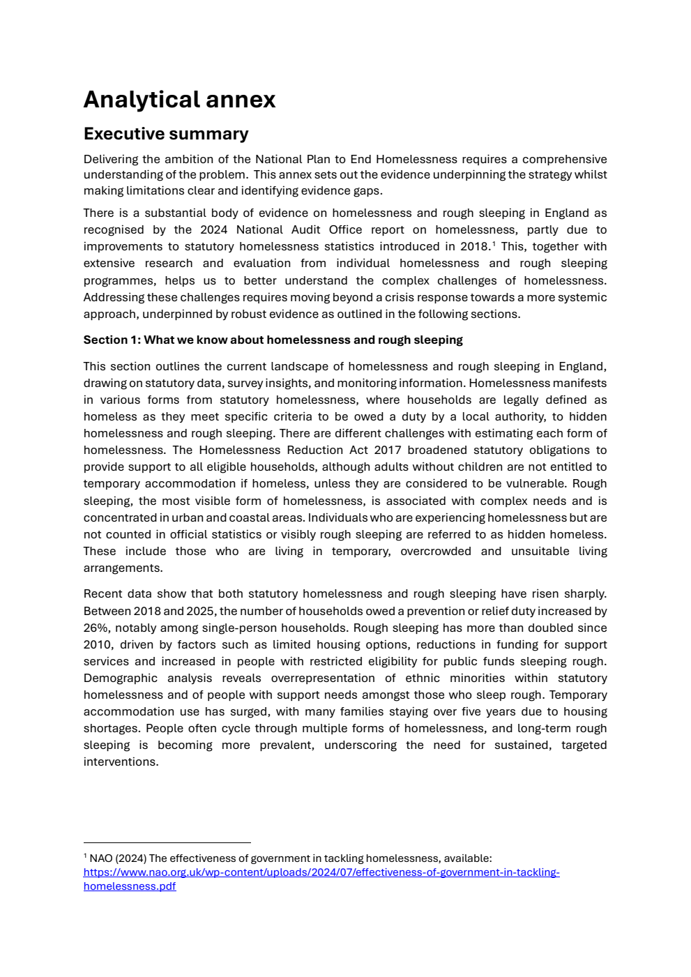 A National Plan to End Homelessness: Cross-Government Homelessness and Rough Sleeping Strategy - Analytical annex