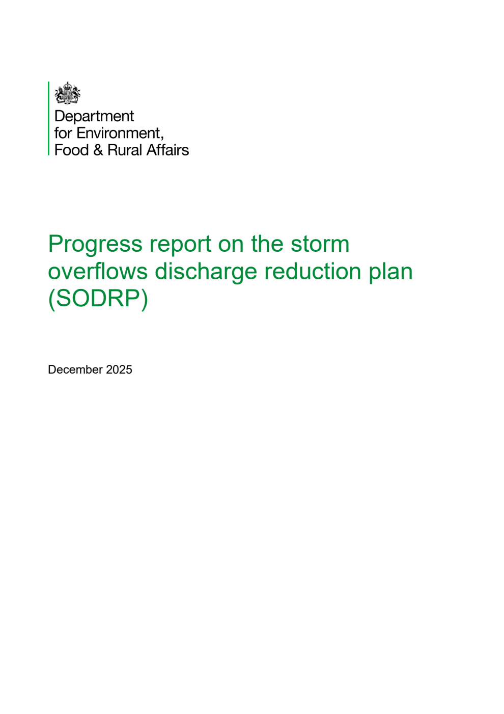 Progress report on the storm overflows discharge reduction plan (SODRP) December 2025