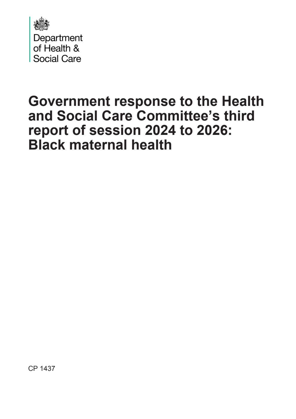 Government response to the Health and Social Care Committee’s third report of session 2024 to 2026: Black maternal health