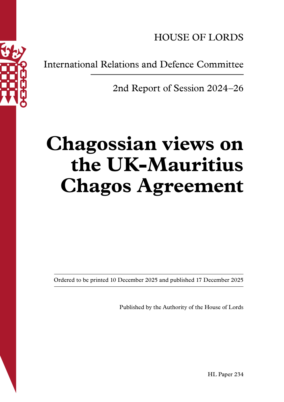 International Relations and Defence Committee 2nd Report.  Chagossian views on the UK-Mauritius Chagos Agreement