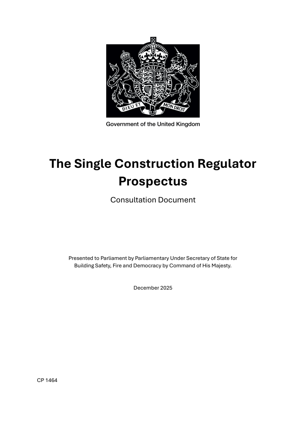 The Single Construction Regulator Prospectus: Consultation Document