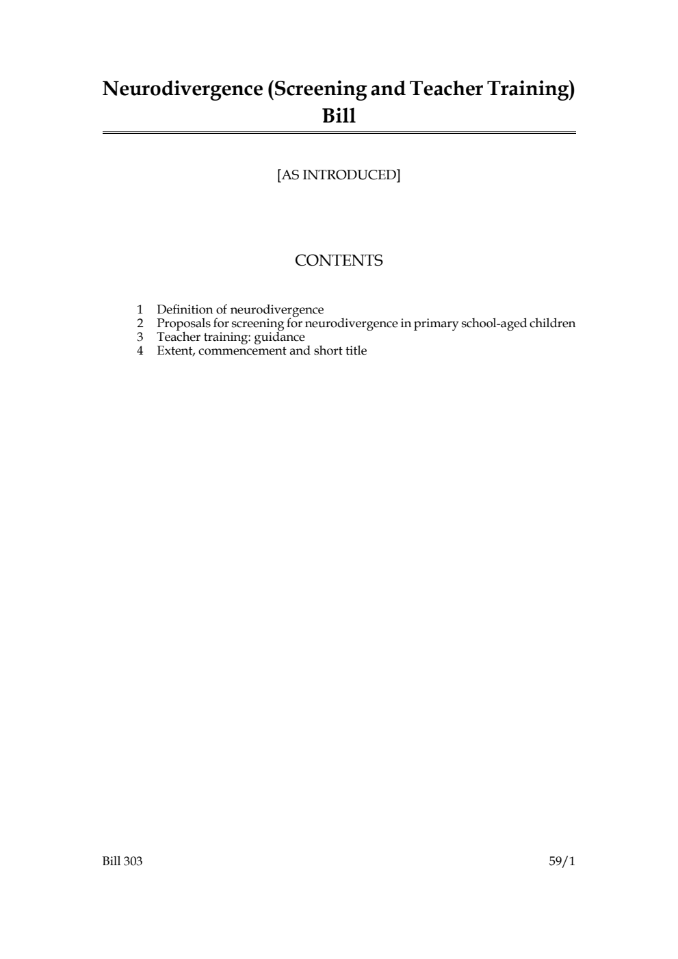 Neurodivergence (Screening and Teacher Training) Bill
