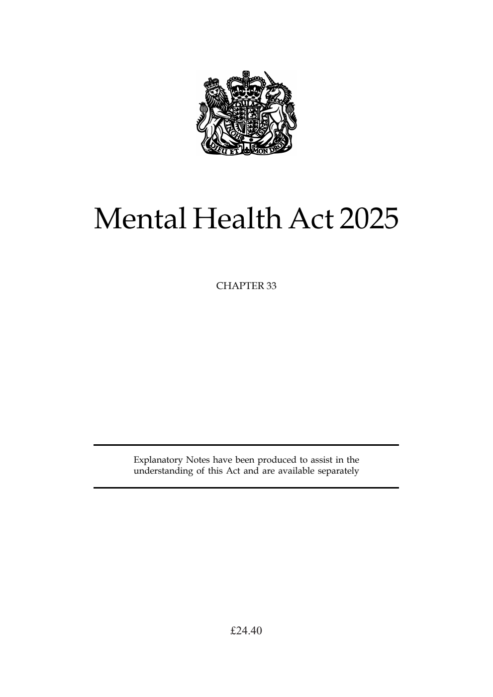Mental Health Act 2025: Chapter 33