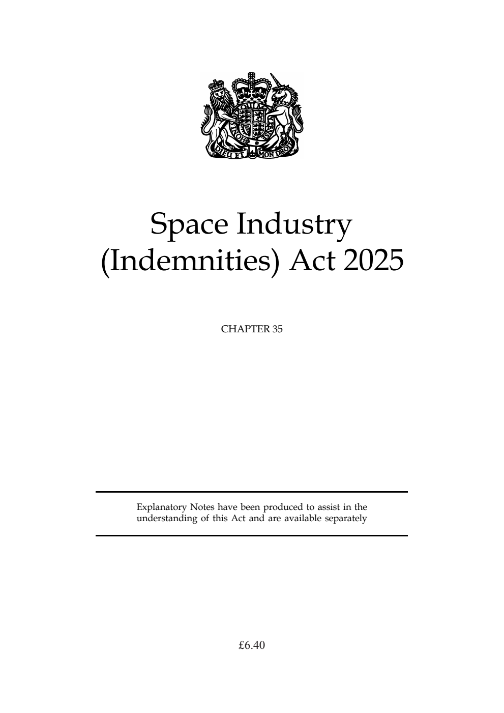 Space Industry (Indemnities) Act 2025: Chapter 35