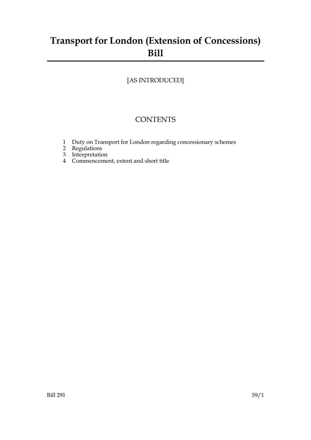 Transport for London (Extension of Concessions) Bill