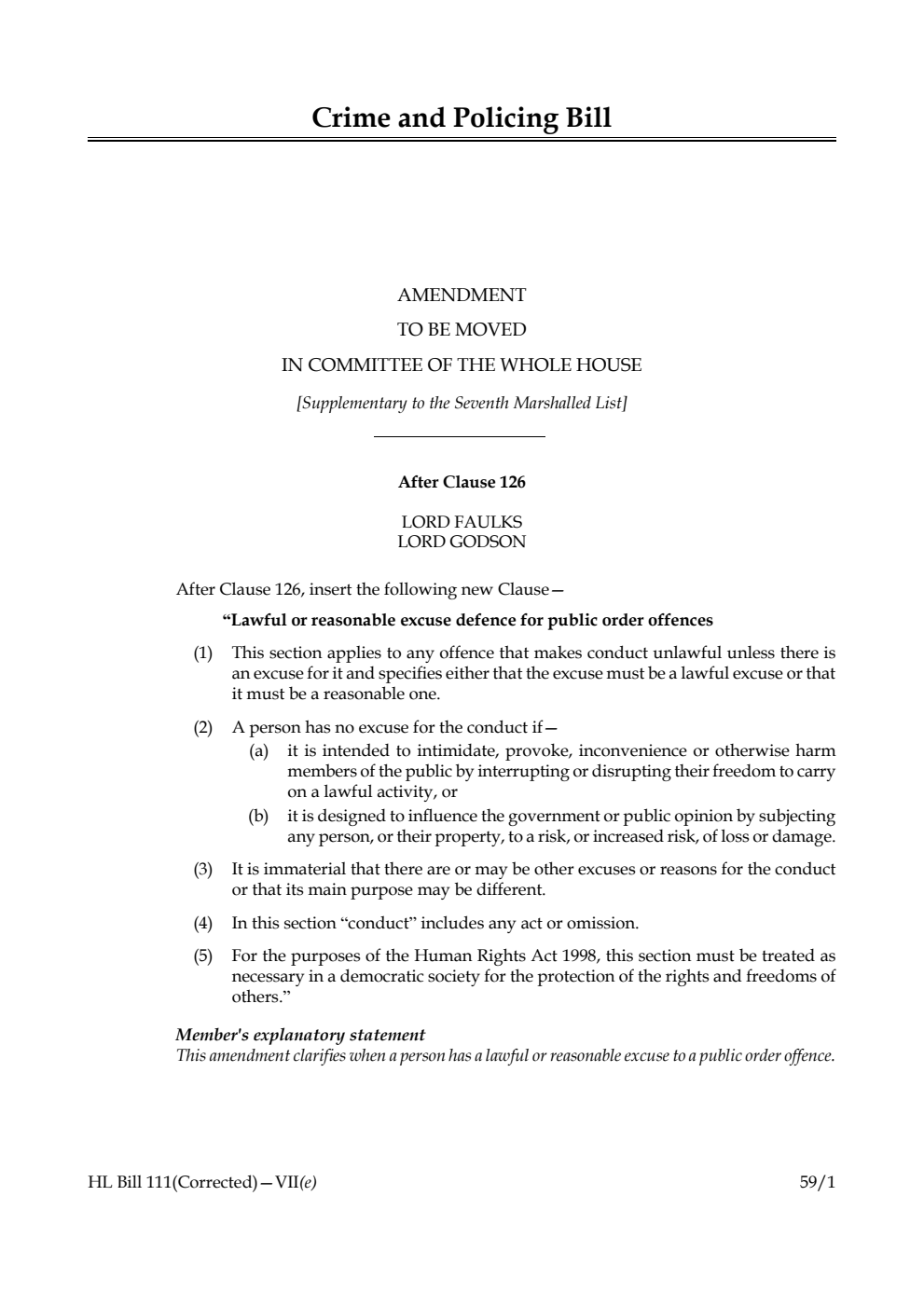 Crime and Policing Bill Amendment to be moved in Committee of the Whole House [Supplementary to the Seventh Marshalled List]