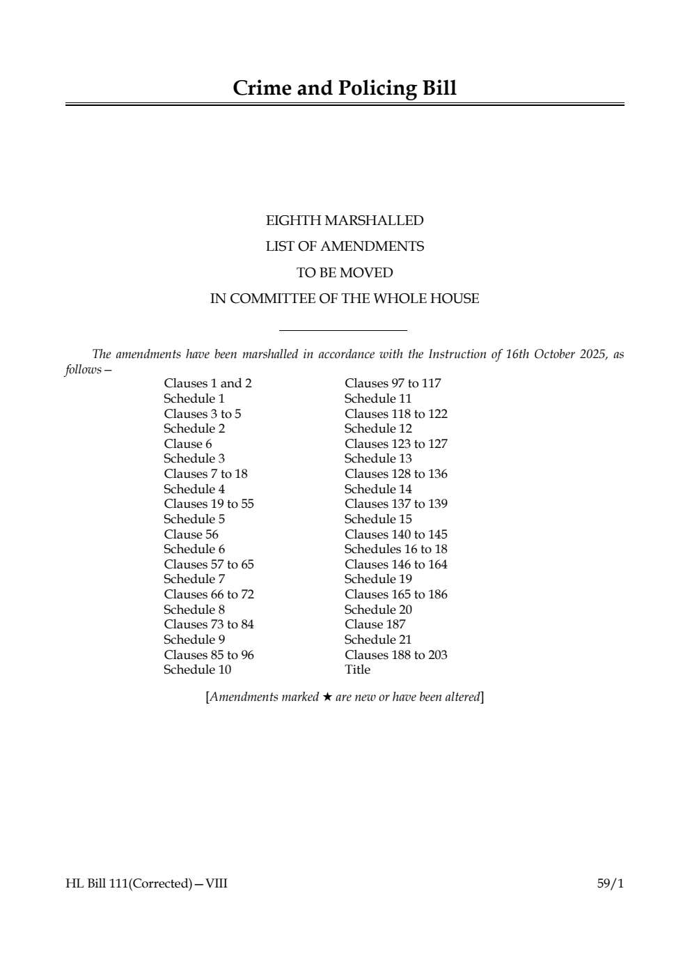 Crime and Policing Bill Eighth Marshalled List of amendments to be moved in Committee of the Whole House