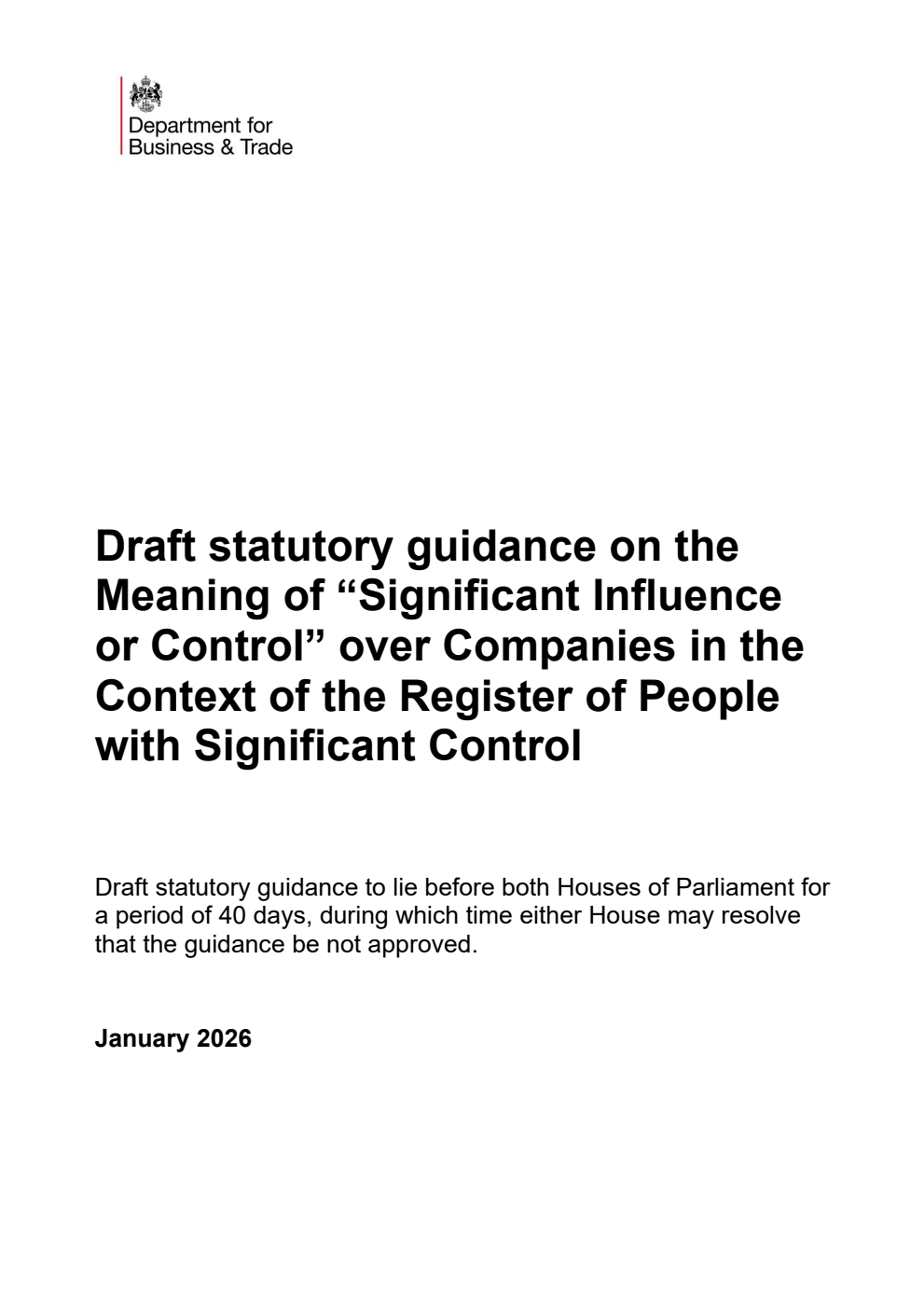 Draft statutory guidance on the Meaning of “Significant Influence or Control” over Companies in the Context of the Register of People with Significant Control