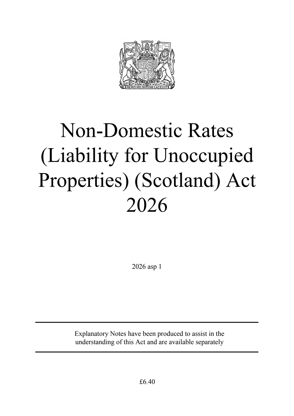 Non-Domestic Rates (Liability for Unoccupied Properties) (Scotland) Act 2026