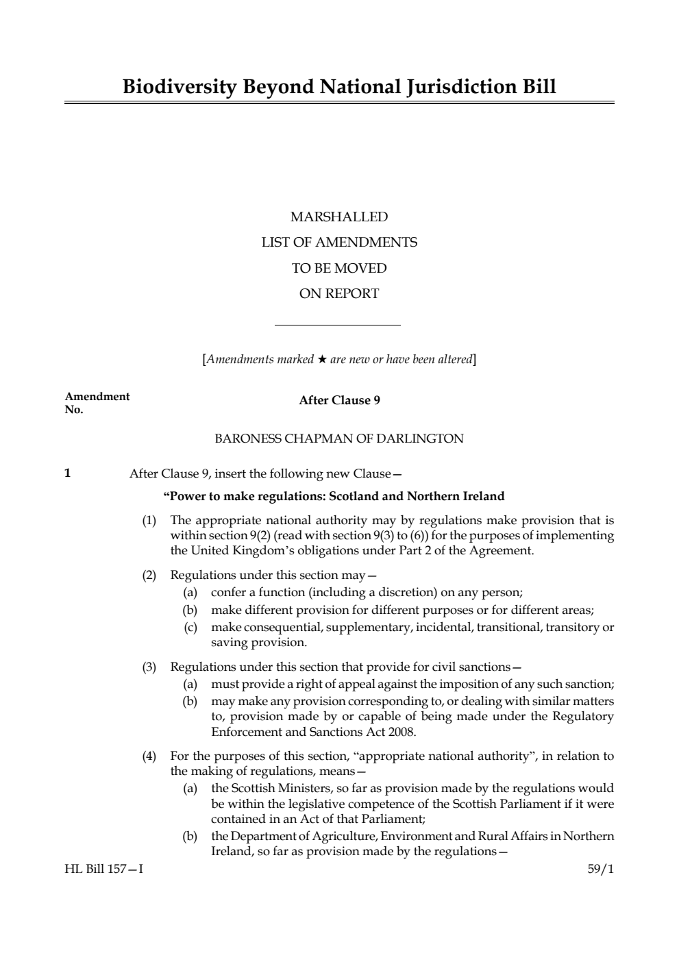 Biodiversity Beyond National Jurisdiction Bill Marshalled List of amendments to be moved on report