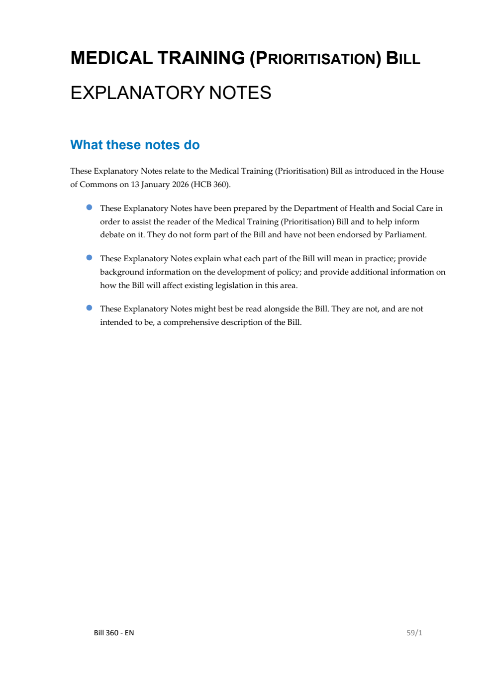 Medical Training (Prioritisation) Bill Explanatory Notes