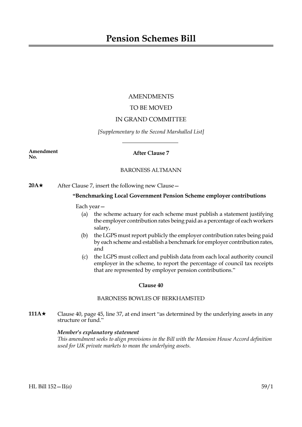 Pension Schemes Bill Amendments to be moved in Grand Committee [Supplementary to the Second Marshalled List]