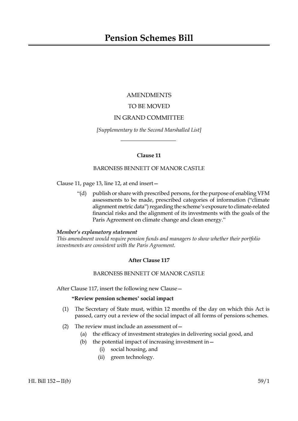 Pension Schemes Bill Amendments to be moved in Grand Committee [Supplementary to the Second Marshalled List] 