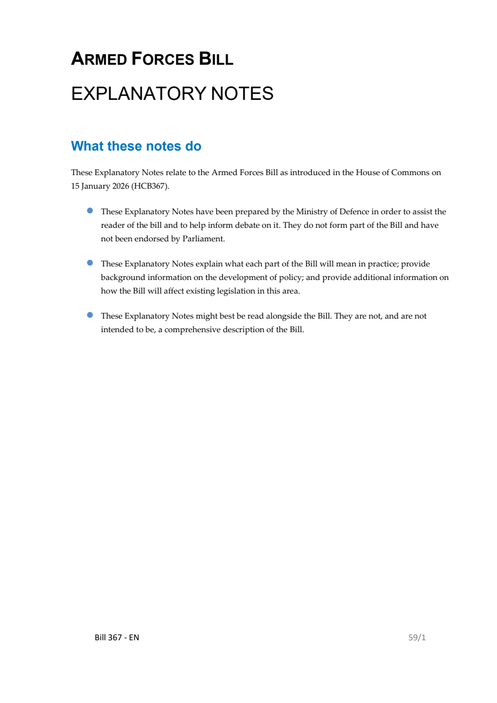 Armed Forces Bill Explanatory Notes