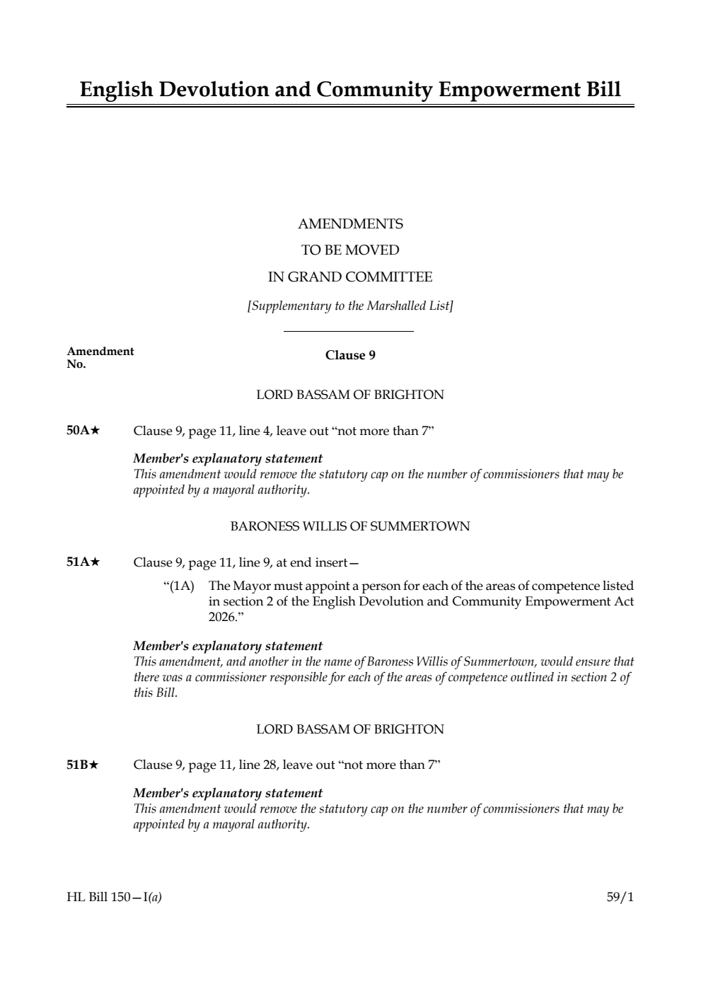 English Devolution and Community Empowerment Bill Amendments to be moved in Grand Committee [Supplementary to the Marshalled List] 