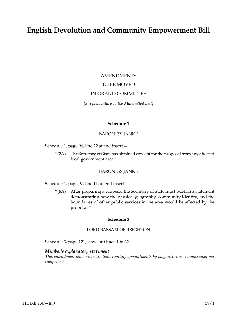 English Devolution and Community Empowerment Bill Amendments to be moved in Grand Committee [Supplementary to the Marshalled List] 