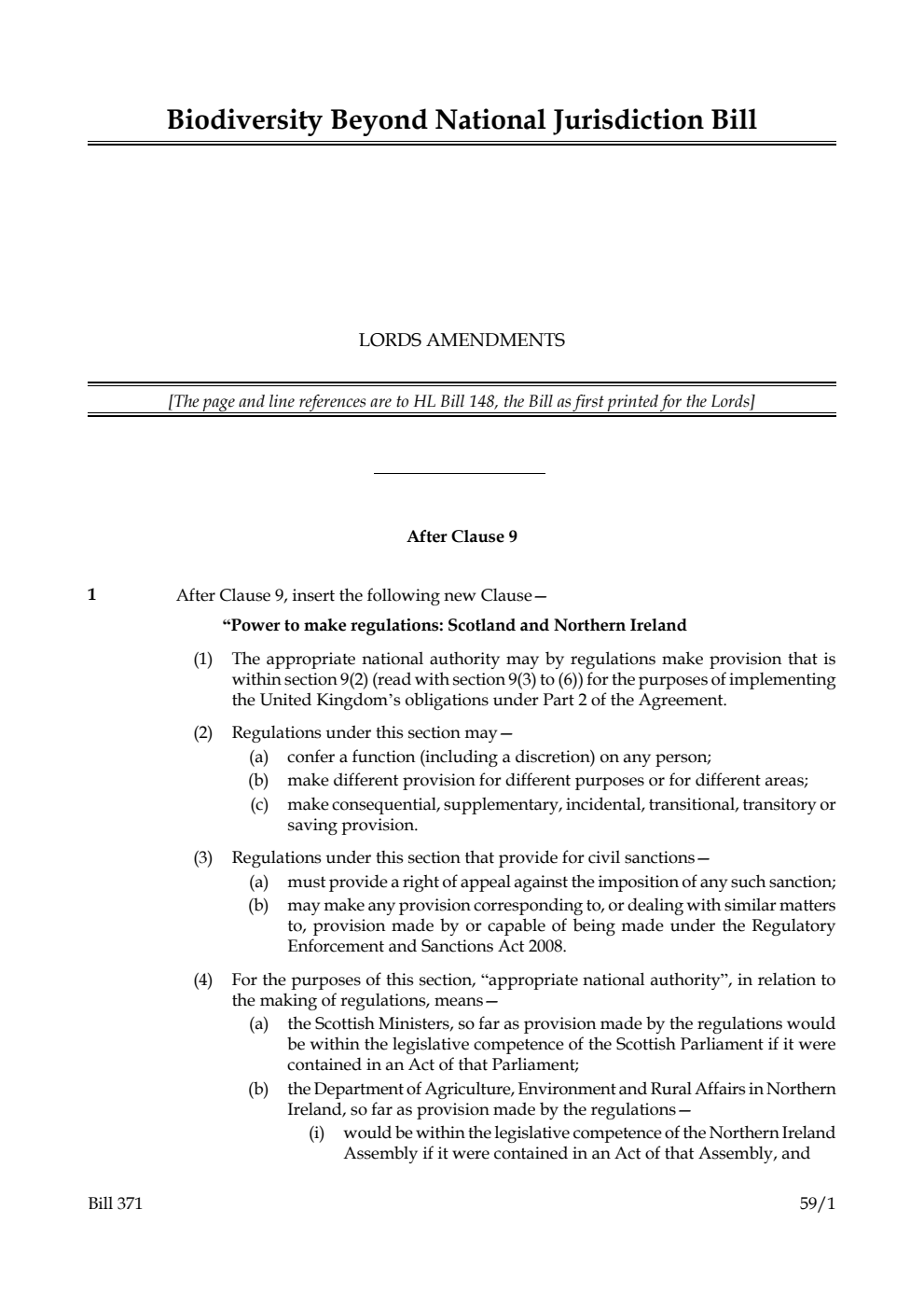 Biodiversity Beyond National Jurisdiction Bill Lords amendments