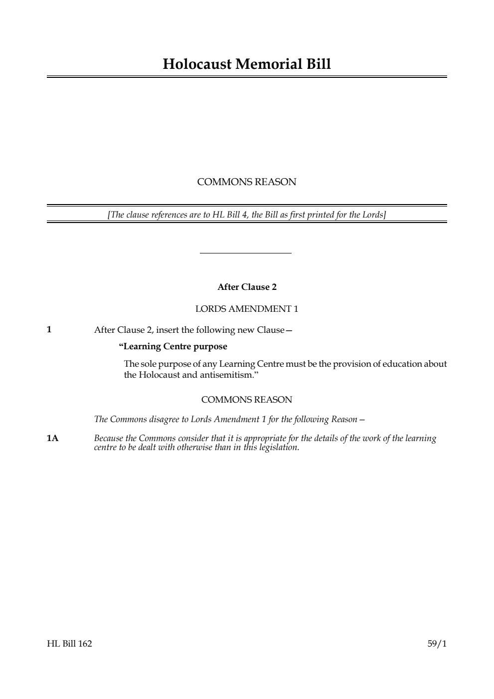 Holocaust Memorial Bill Commons reason