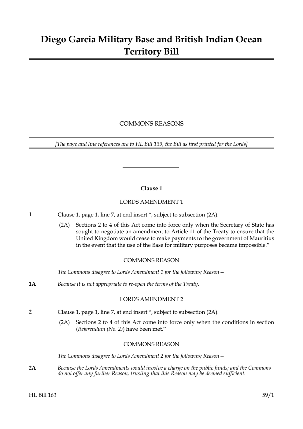 Diego Garcia Military Base and British Indian Ocean Territory Bill Commons reasons