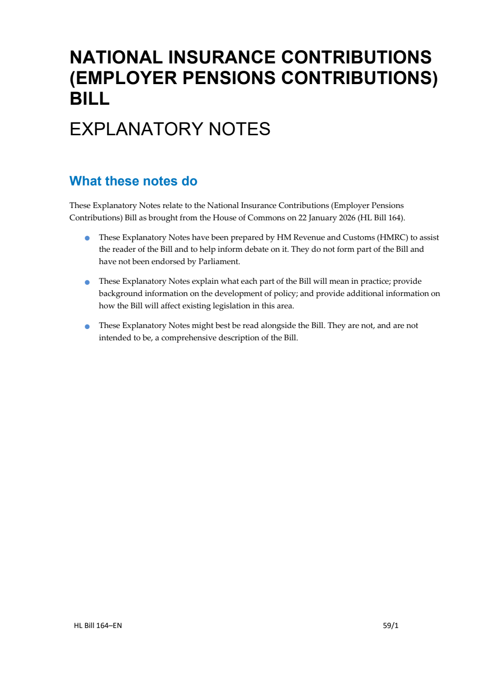National Insurance Contributions (Employer Pensions Contributions) Bill Explanatory Notes