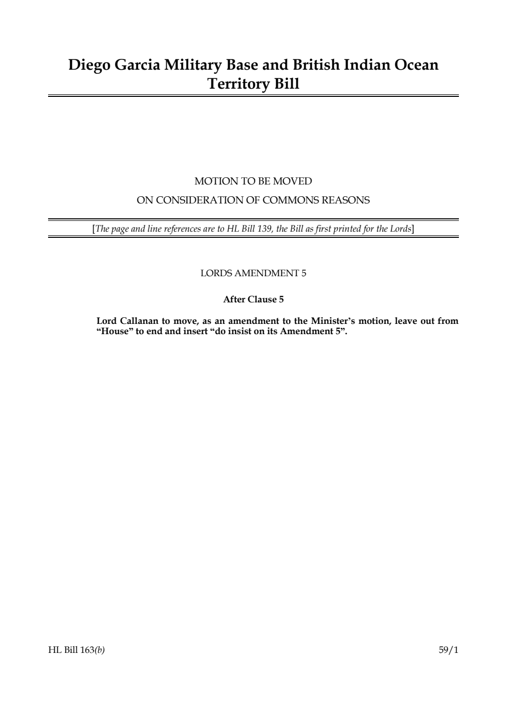 Diego Garcia Military Base and British Indian Ocean Territory Bill Motion to be moved on consideration of Commons reasons