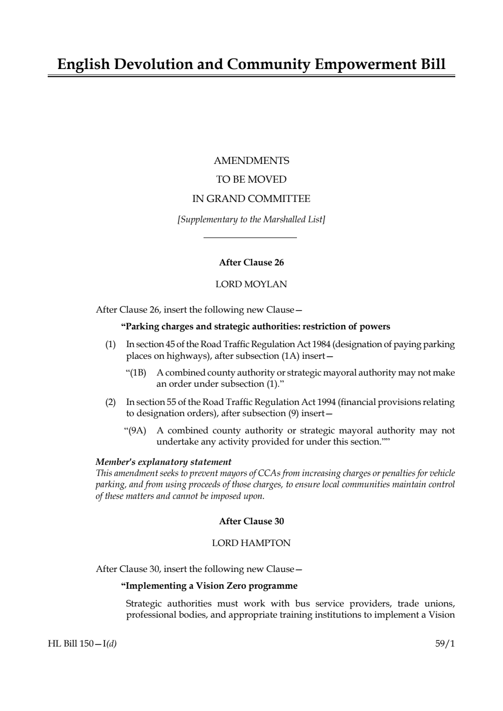 English Devolution and Community Empowerment Bill Amendments to be moved in Grand Committee [Supplementary to the Marshalled List] 