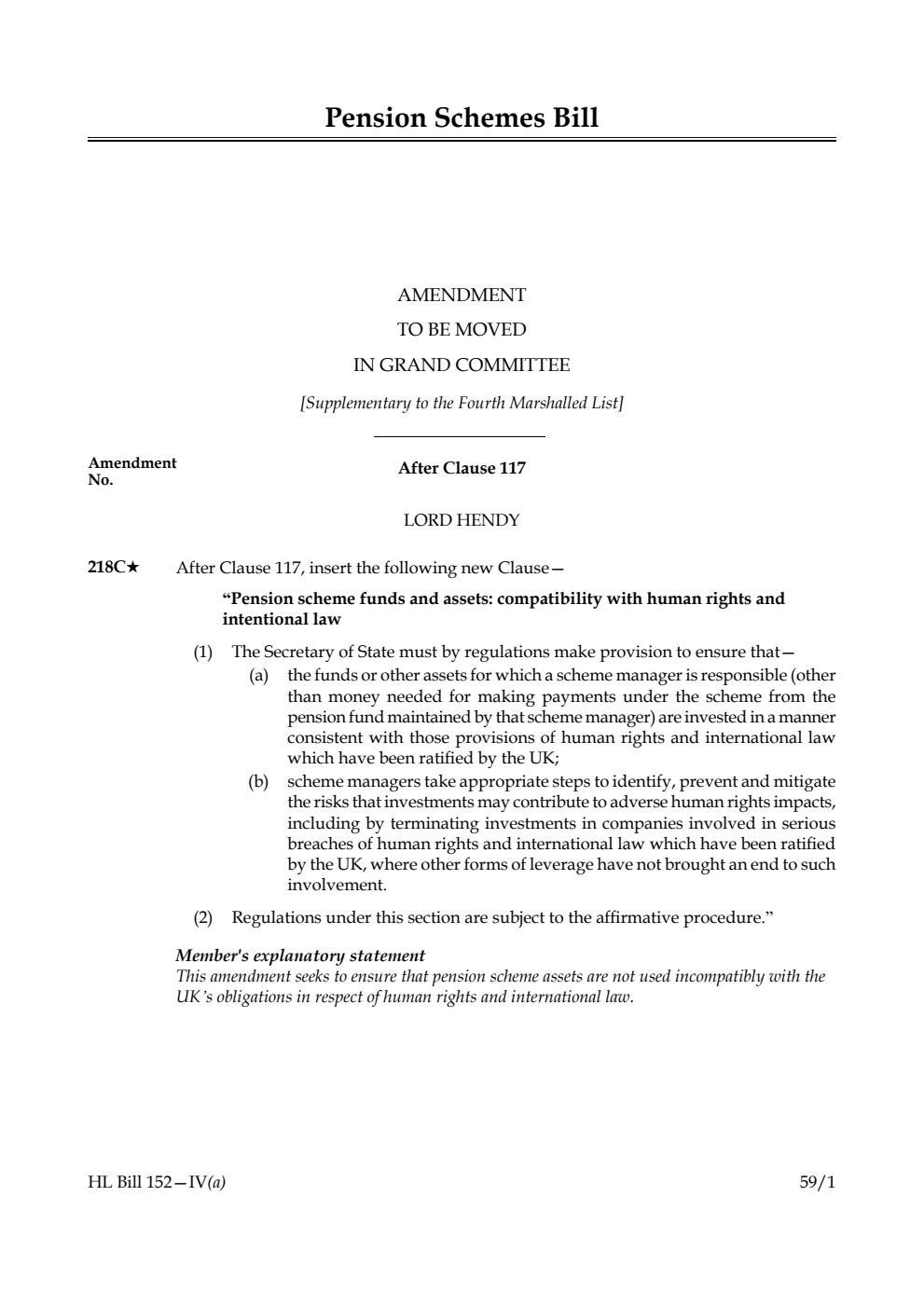 Pension Schemes Bill Amendment to be moved in Grand Committee [Supplementary to the Fourth Marshalled List] 