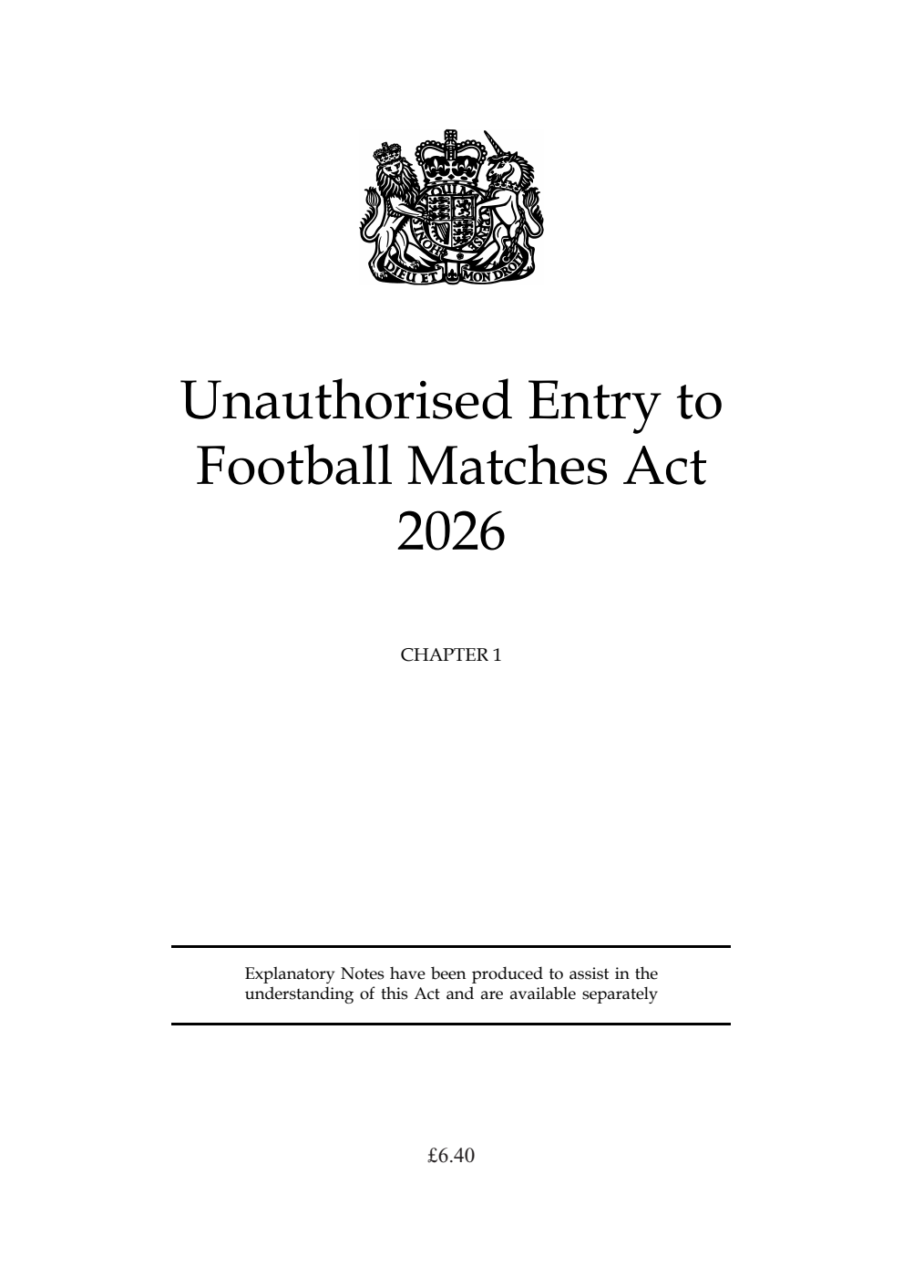 Unauthorised Entry to Football Matches Act 2026: Chapter 1