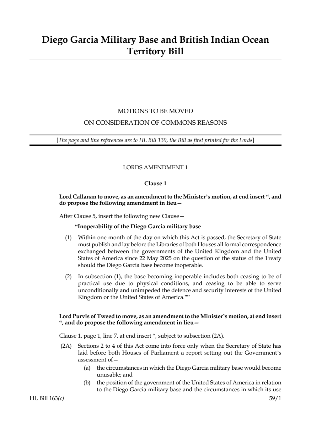 Diego Garcia Military Base and British Indian Ocean Territory Bill Motions to be moved on consideration of Commons reasons