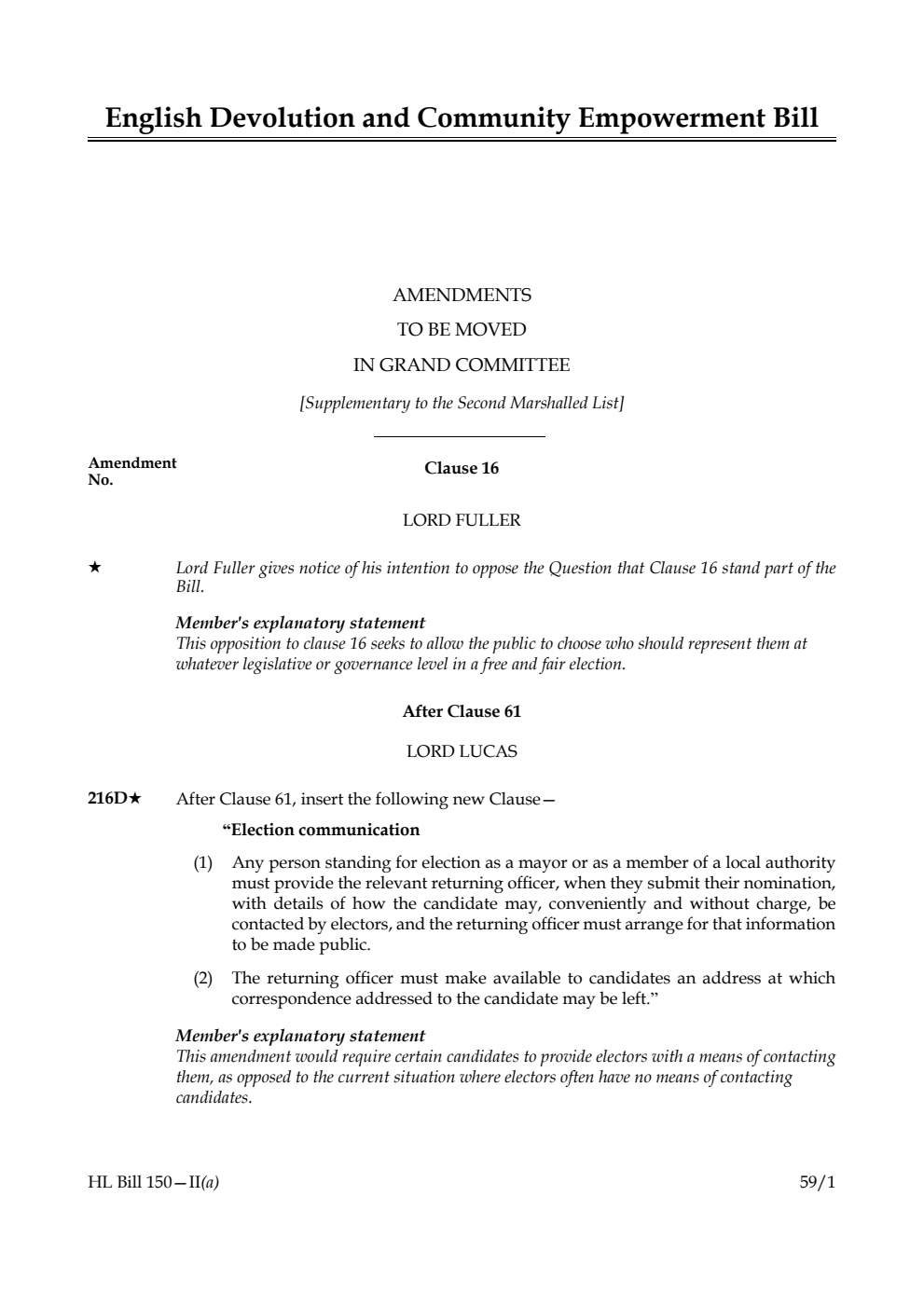 English Devolution and Community Empowerment Bill Amendments to be moved in Grand Committee [Supplementary to the Second Marshalled List]