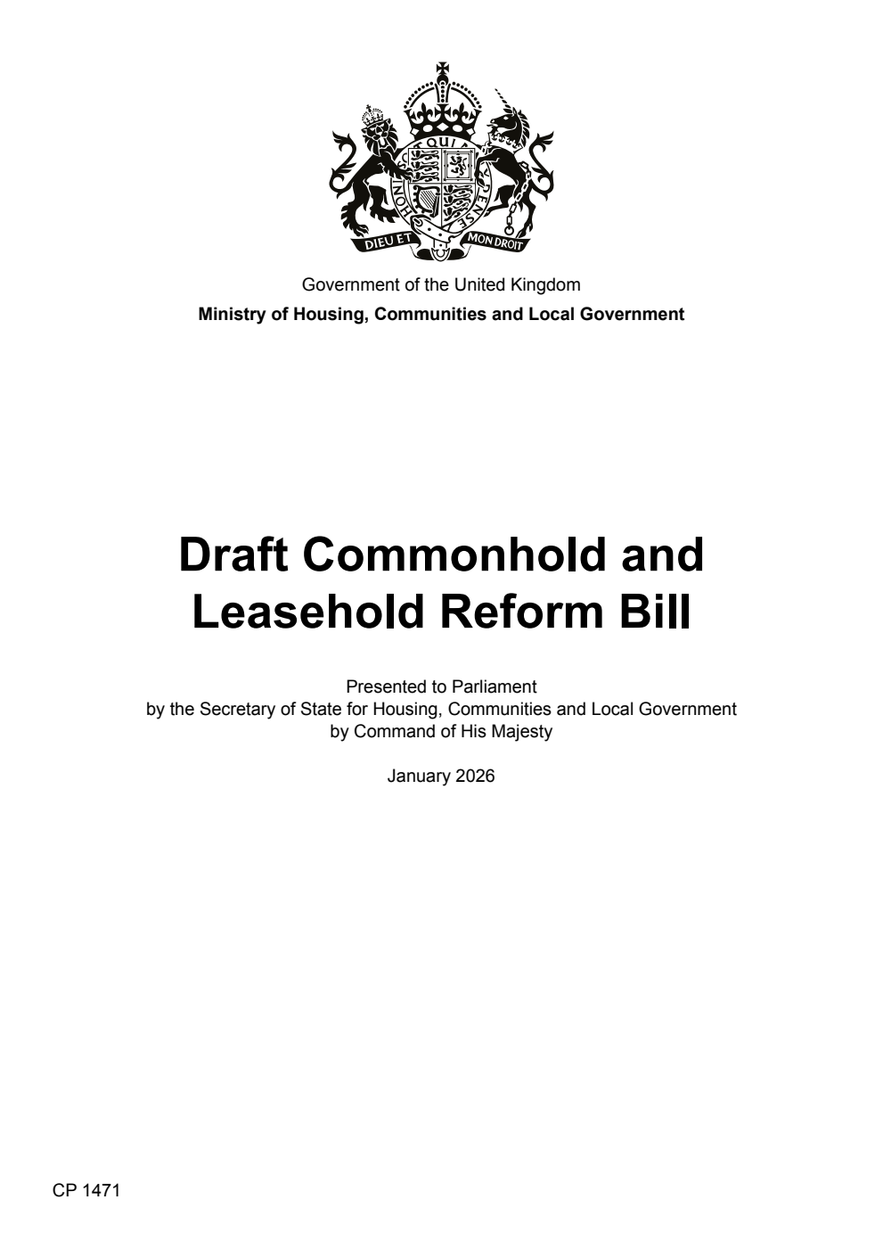 Draft Commonhold and Leasehold Reform Bill, with Explanatory Notes