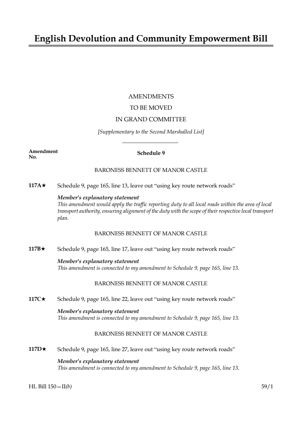 English Devolution and Community Empowerment Bill Amendments to be moved in Grand Committee [Supplementary to the Second Marshalled List]