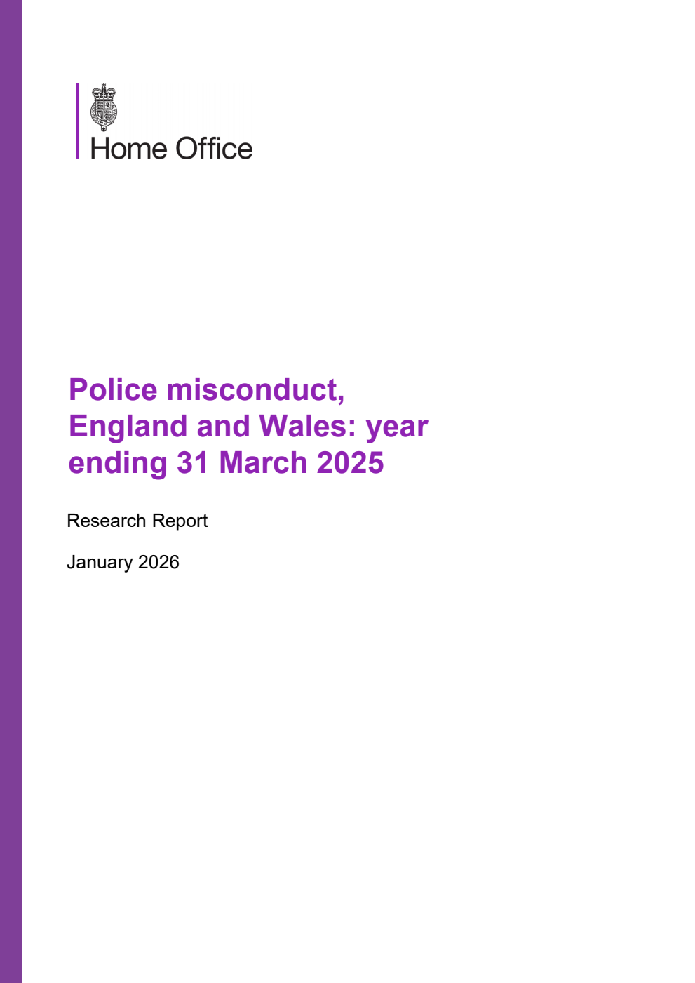 Home Office Research Report Police misconduct, England and Wales: year ending 31 March 2025