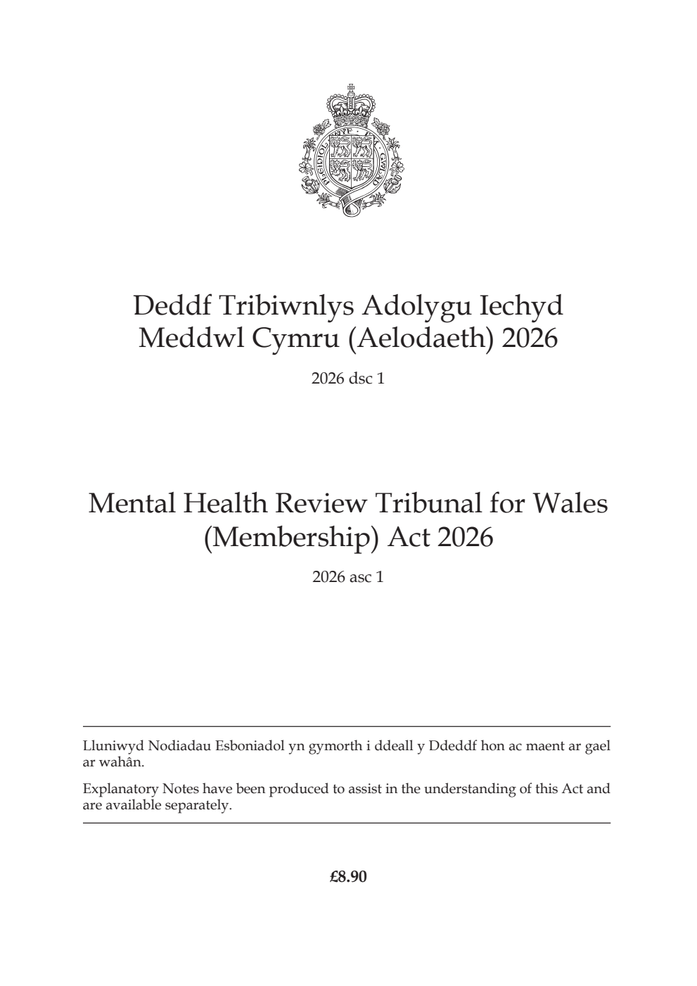 Mental Health Review Tribunal for Wales (Membership) Act 2026: asc 1