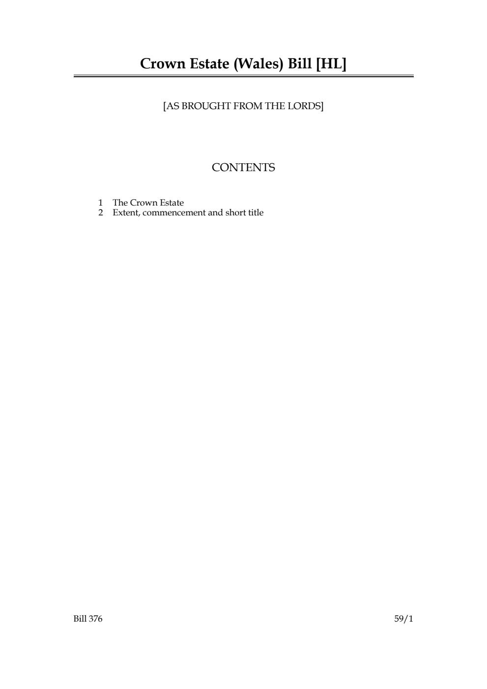 Crown Estate (Wales) Bill [as brought from the Lords]