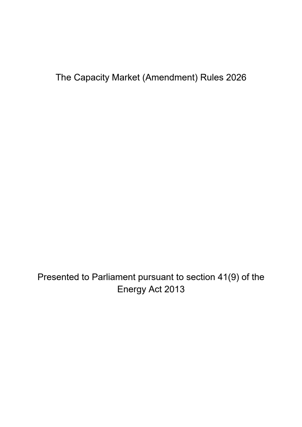 The Capacity Market (Amendment) Rules 2026